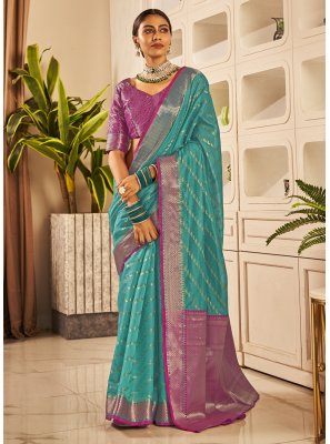 Firozi Banarasi Silk Trendy Saree