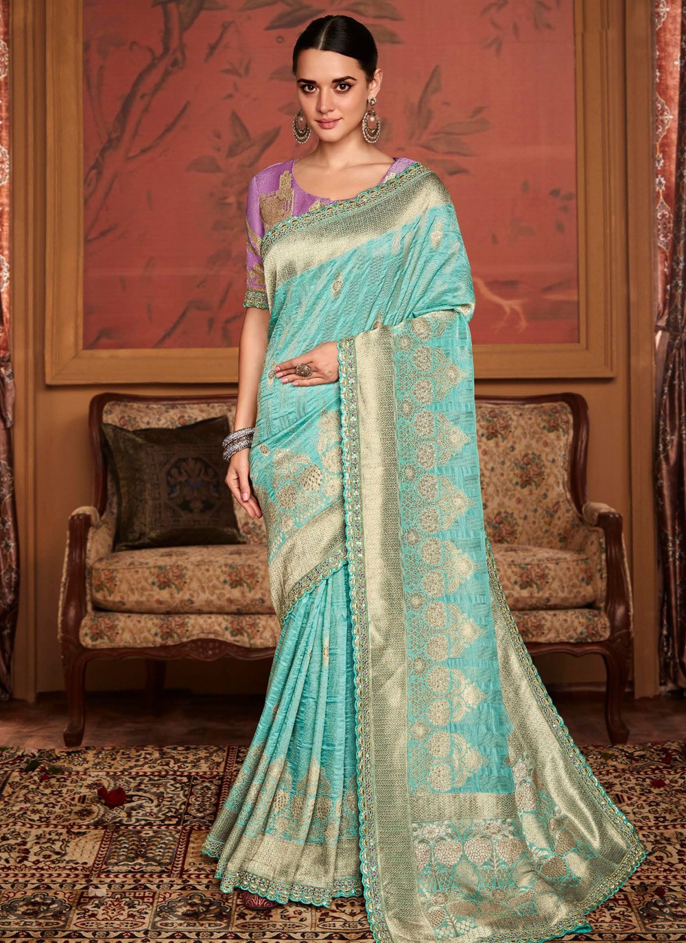 Pure Soft Semi-Silk Saree in Royal Blue & Firozi Combination with Embe –  Glamatyou Fashion