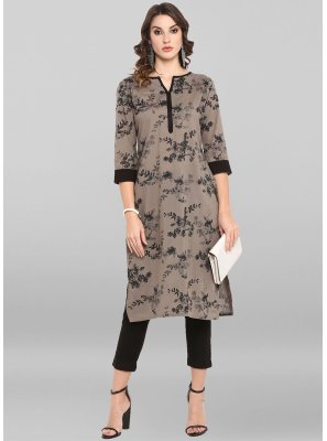 Floral Print Grey Casual Kurti