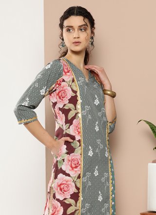 Floral Print Multi Colour Crepe Silk Designer Kurti