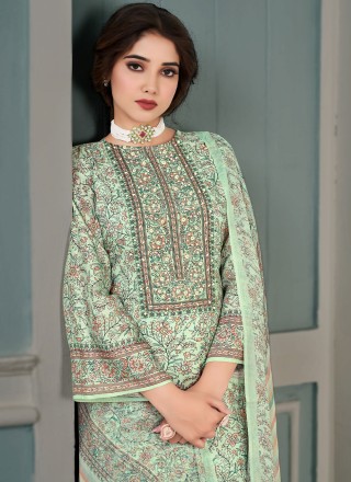 Floral Print Muslin Sea Green Straight Salwar Suit