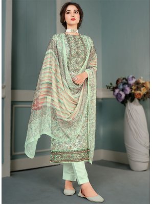 Floral Print Muslin Sea Green Straight Salwar Suit