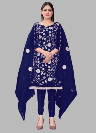 Floral Print Organza Navy Blue Trendy Salwar Kameez