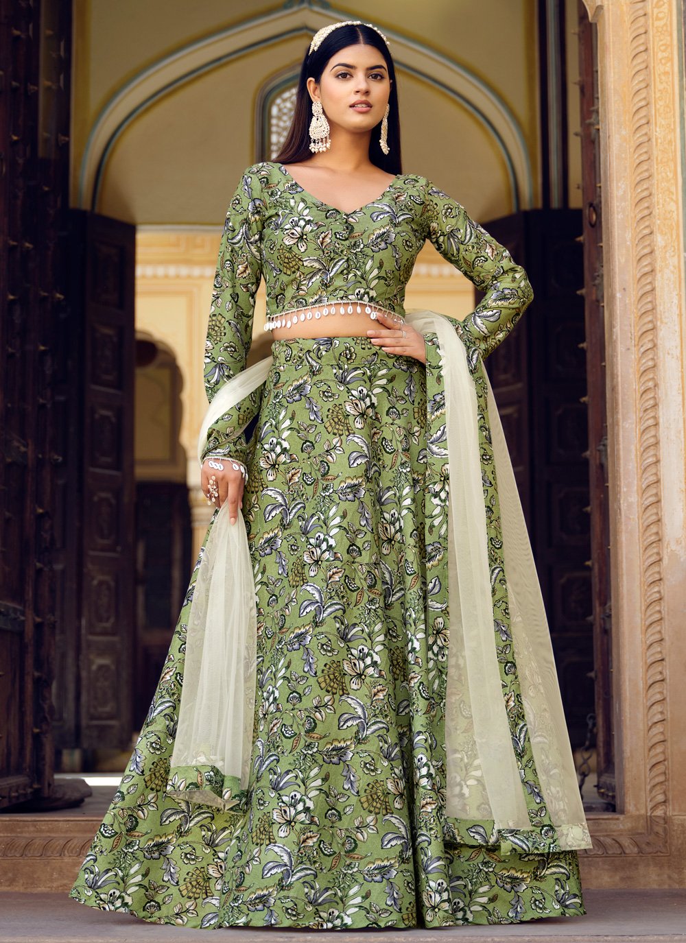 Buy Punit Balana Beige Chanderi Silk Floral Print Lehenga Set Online | Aza  Fashions | Bridal lehenga choli, Floral lehenga, Lehenga choli