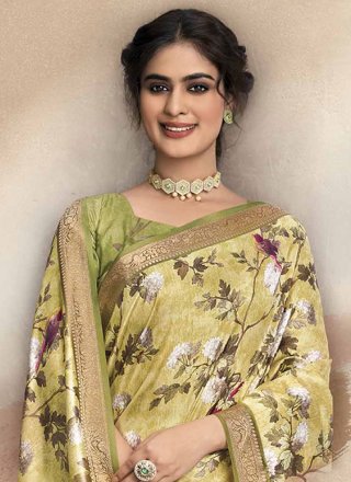 Floral Yellow Silk Classic Sari