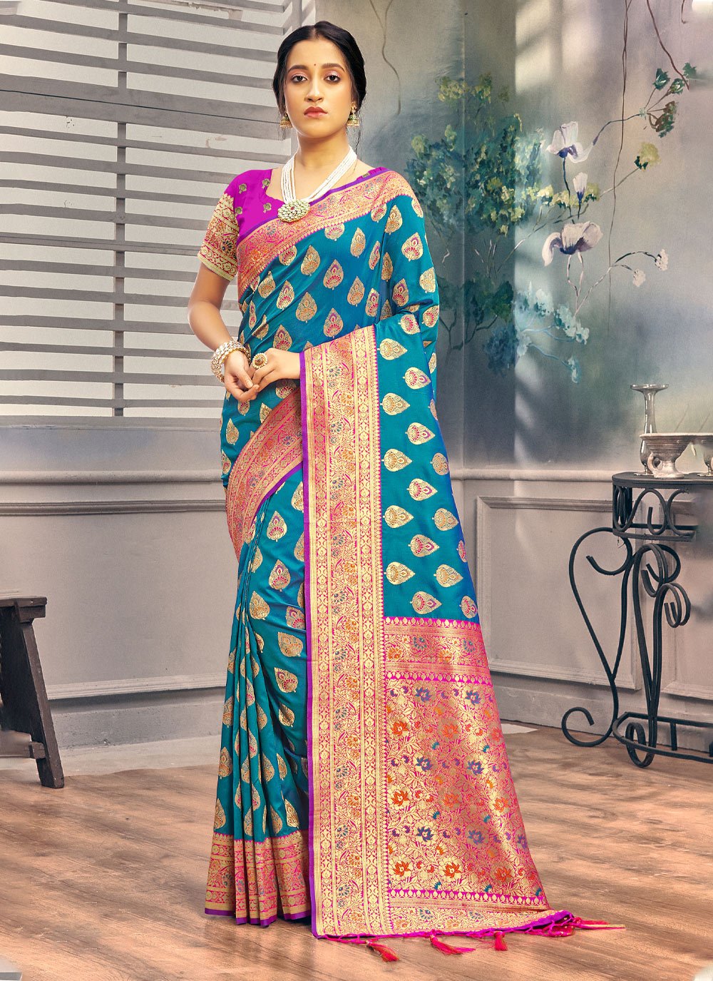 Ferozi Georgette Banarasi Handloom Saree - Silk Ways