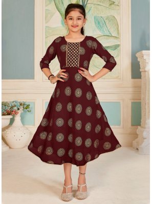 Foil Print Work Brown Pure Georgette Gown 