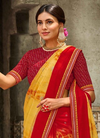 Foil Print Yellow Designer Saree