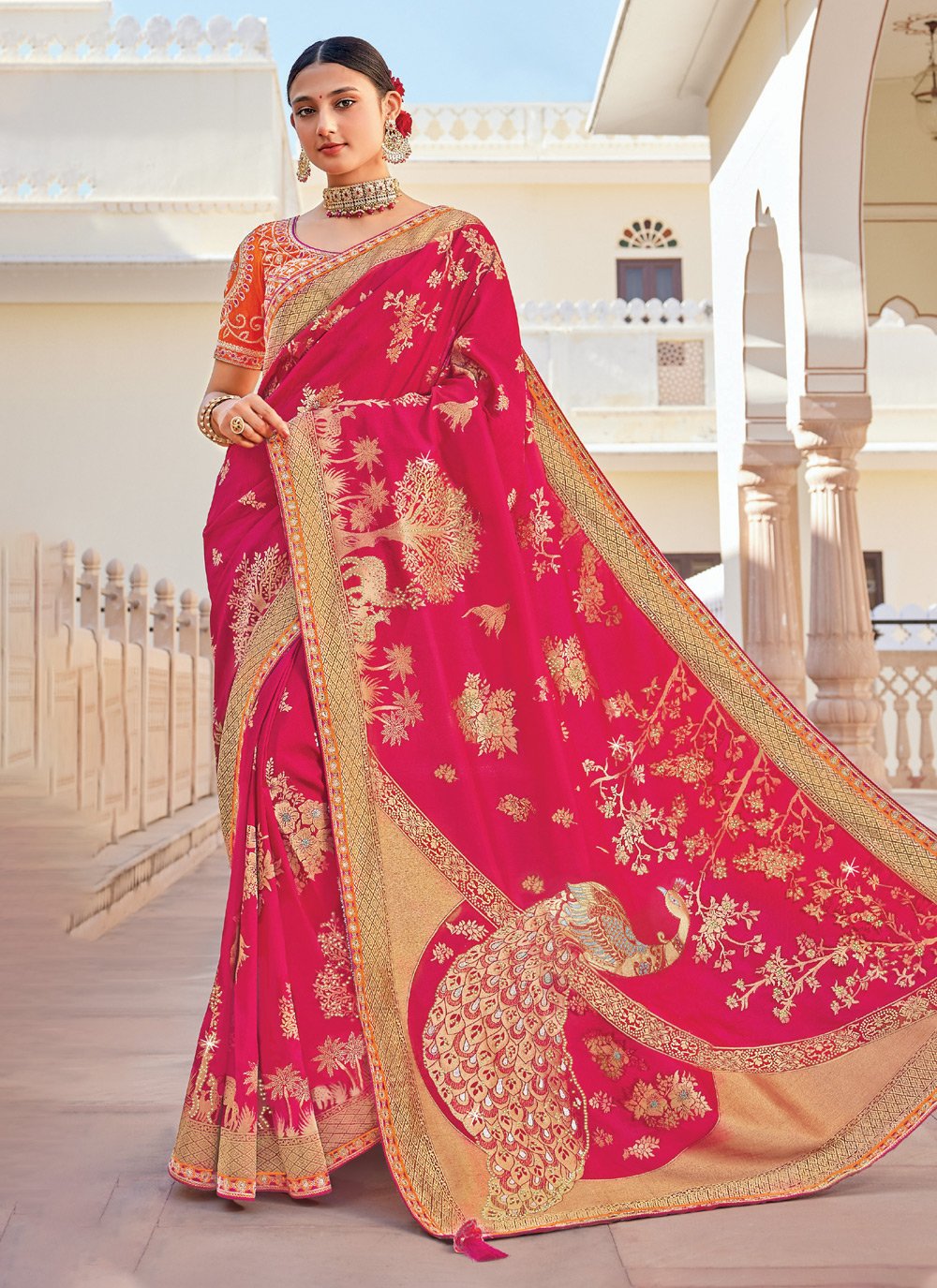 Dusty Pink Designer Embroidered Silk Wedding Saree | Saira's Boutique