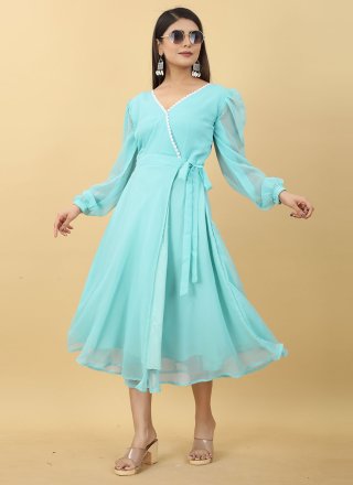 Georgette Aqua Blue Readymade Gown