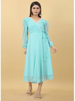 Georgette Aqua Blue Readymade Gown