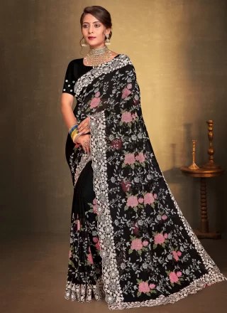 Black Beads Georgette Saree