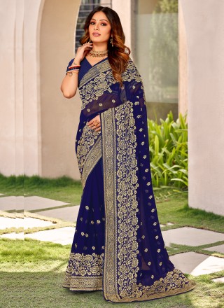 Blue color bridal saree best sale