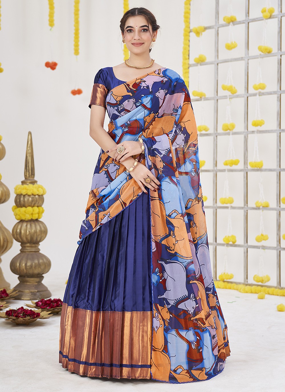 Blue Party Wear Silk Print Lehenga Cholli at Rs 1859 in Jaipur | ID:  25405018455