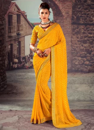 Georgette Contemporary Sari with Patch Border and Embroidered Work