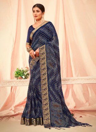 Georgette Contemporary Sari with Patch Border and Print Work