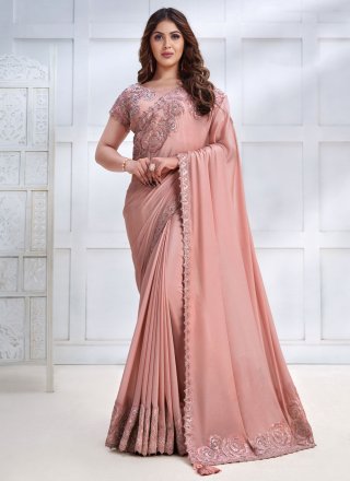 Peach Pre-Draped Ruffled Embellished Silk Saree With Blouse - Nidhika  Shekhar- Fabilicious Fashion