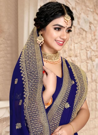 Georgette Embroidered Contemporary Saree in Blue