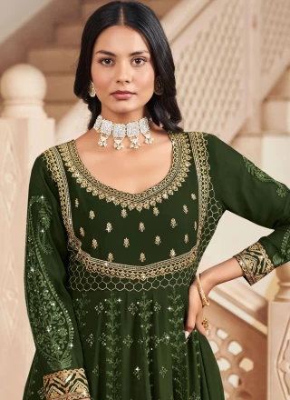 Georgette Embroidered Green Anarkali Salwar Kameez