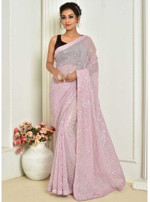 Georgette Embroidered Pink Classic Designer Saree