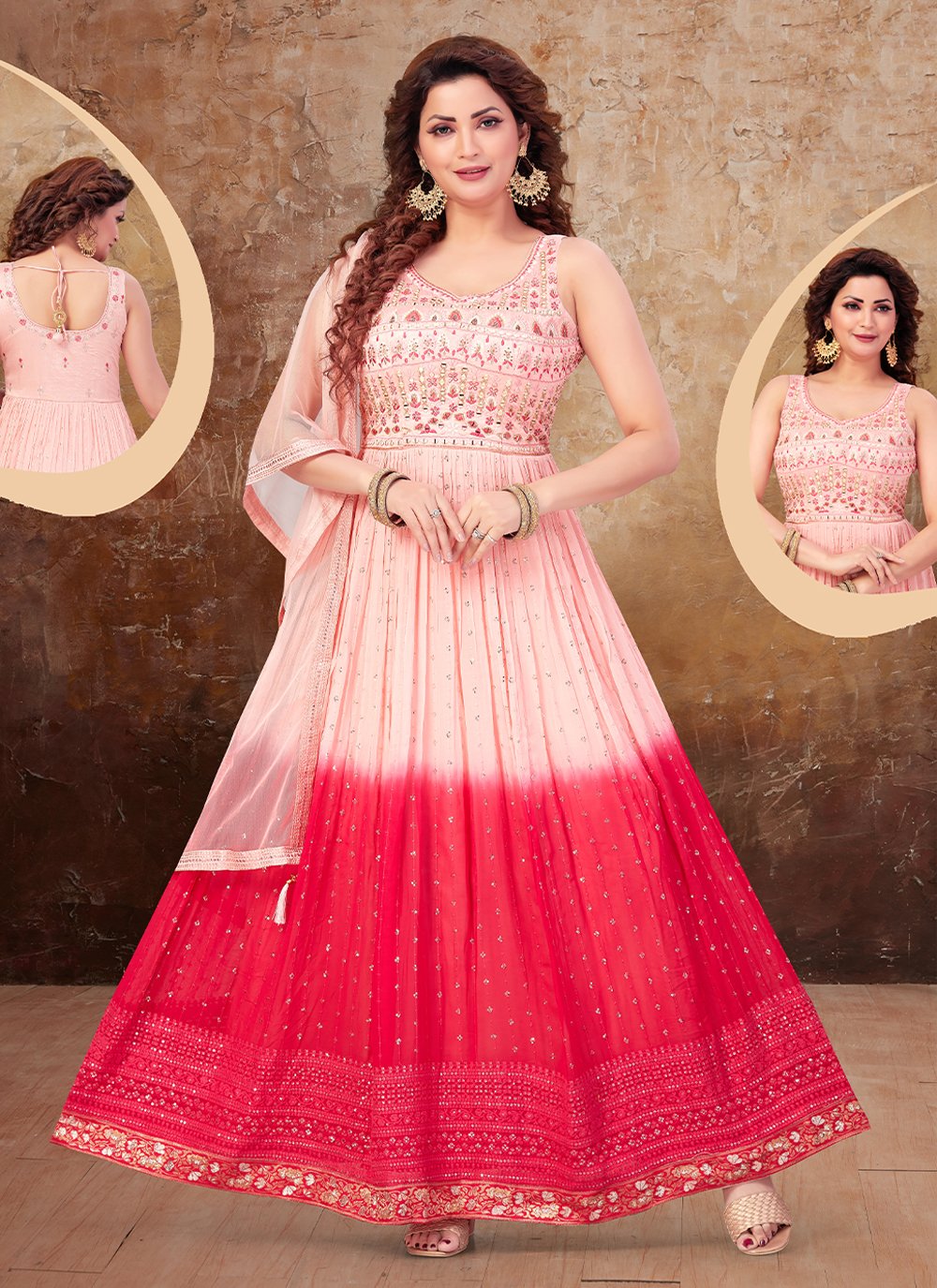 Pink georgette cheap gown