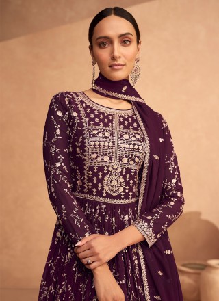 Georgette Embroidered Purple Gown 