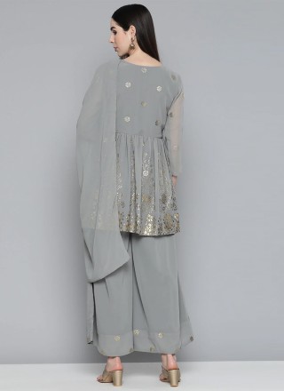 Georgette Floral Print Grey Trendy Salwar Suit
