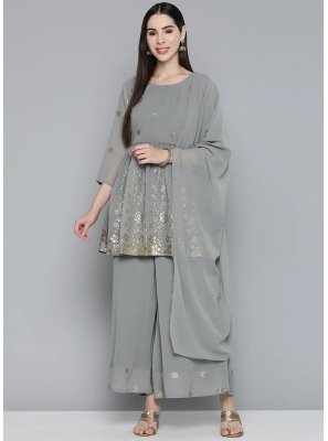 Georgette Floral Print Grey Trendy Salwar Suit