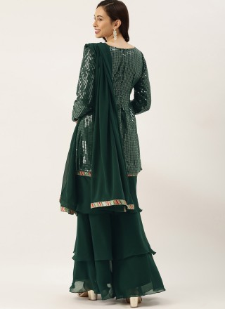 Georgette Green Sequins Readymade Salwar Kameez