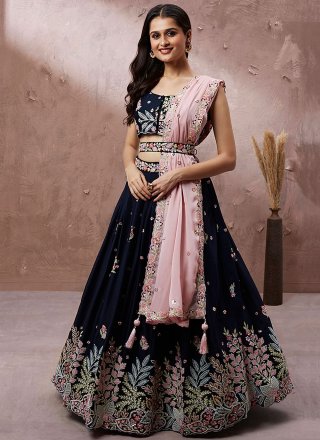 Georgette Lehenga Choli with Embroidered and Thread Work