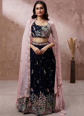 Georgette Lehenga Choli with Embroidered and Thread Work