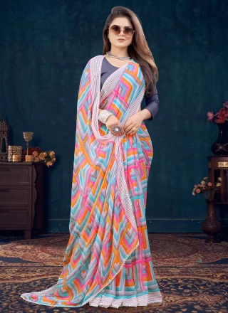 Georgette Multi Colour Printed Trendy Saree
