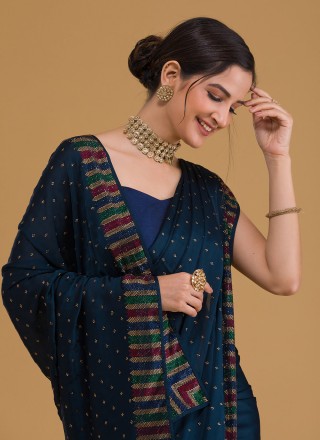 Georgette Navy Blue Patch Border Classic Saree