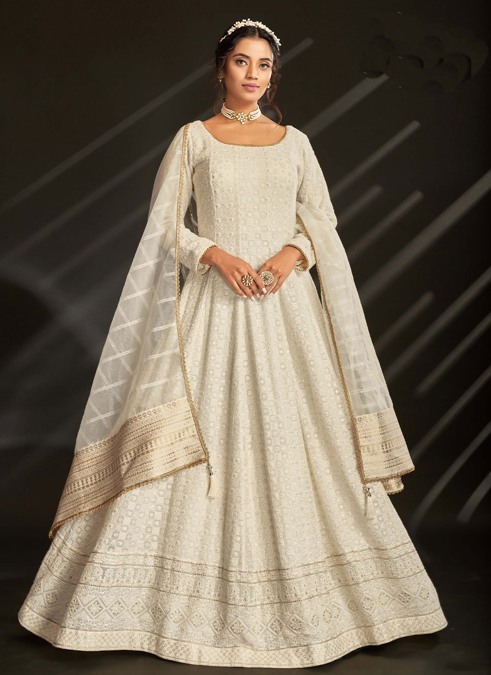LASTINCH Solid White Anarkali | Sizes available up to 8XL