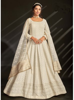 Georgette Off White Designer Anarkali Suit