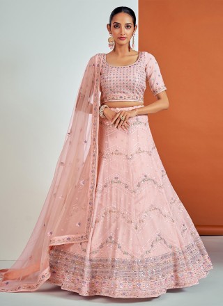 Georgette Peach Zari Trendy Lehenga Choli
