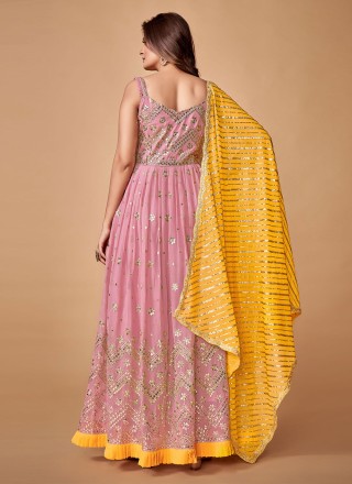 Georgette Pink Sequins Designer Gown