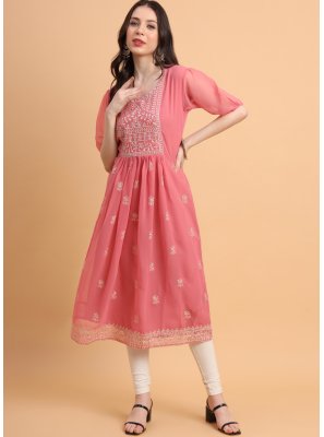 Georgette Pink Thread Work Designer Kurti