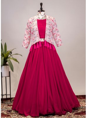 Georgette Plain Trendy Lehenga Choli in Hot Pink