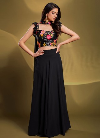 Georgette Readymade Lehenga Choli in Black