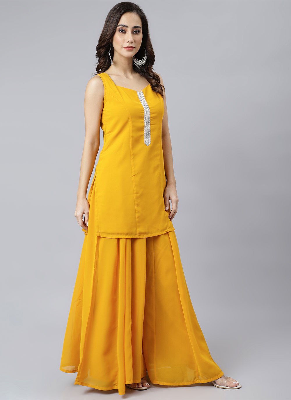 Georgette Readymade Salwar Suit in Mustard
