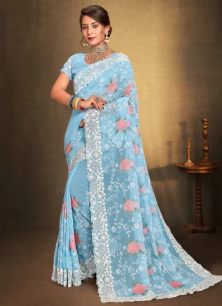 Pigeon Post Blue Light Weight Linen Saree – MySilkLove