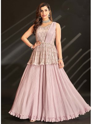 Georgette Rose Pink Floor Length Anarkali Salwar Suit