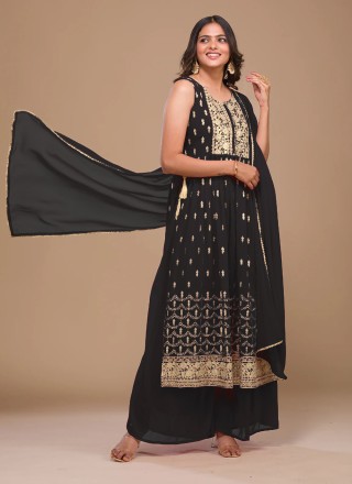Georgette Sequins Black Readymade Salwar Kameez