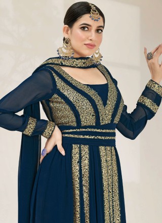 Georgette Sequins Blue Salwar Kameez