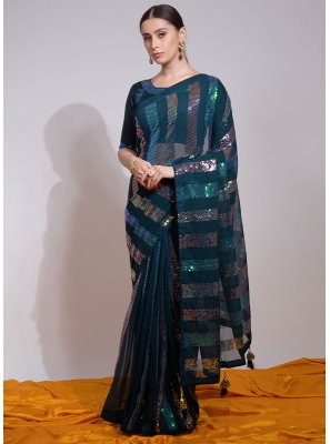 Georgette Sequins Multi Colour Contemporary Style Saree