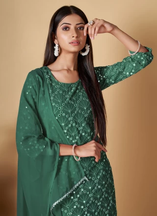 Georgette Sequins Palazzo Suit in Green