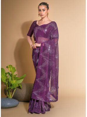 Georgette Sequins Purple Classic Designer Saree