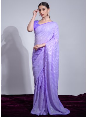 Georgette Sequins Purple Contemporary Style Saree