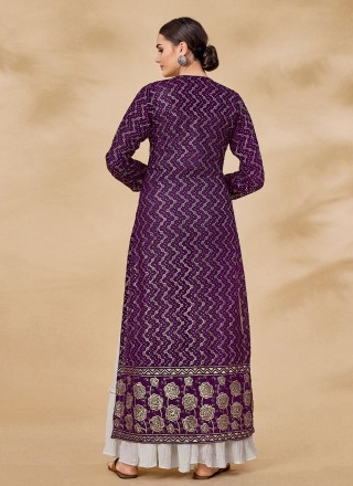 Georgette Sequins Purple Readymade Salwar Suit